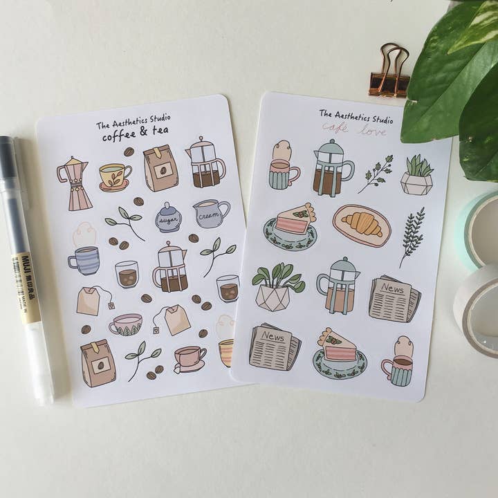 Foglio di adesivi per caffè e tè e caffè per la vendita all'ingrosso da parte di The Aesthetics Studio