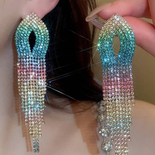 UZ Wholesale Store – wholesale Tassel earrings – Gradient Hollow Tasseled Earrings - Gold, Fuchsia, Colorful