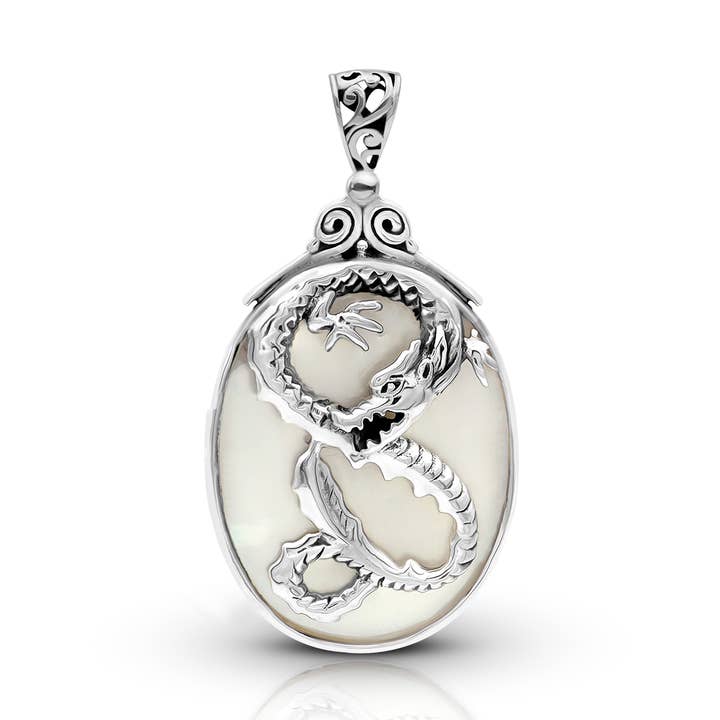 Bali Artisan Dragon Sterling Silver Pendant with Mother of Pearl for wholesale by Damai Designs