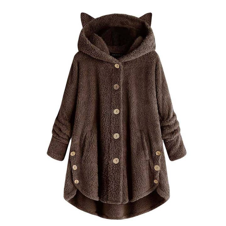 Lily Clothing - Wholesale Coat - Women's - BUTTON-UP HOODED CAT EARS PLUSH SOLID COAT6
