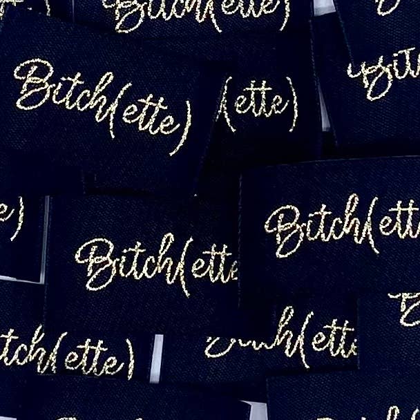 Lurex Sew-on Label: Bitch(ette) Black and Gold for wholesale by L’Étiquette Home Couture