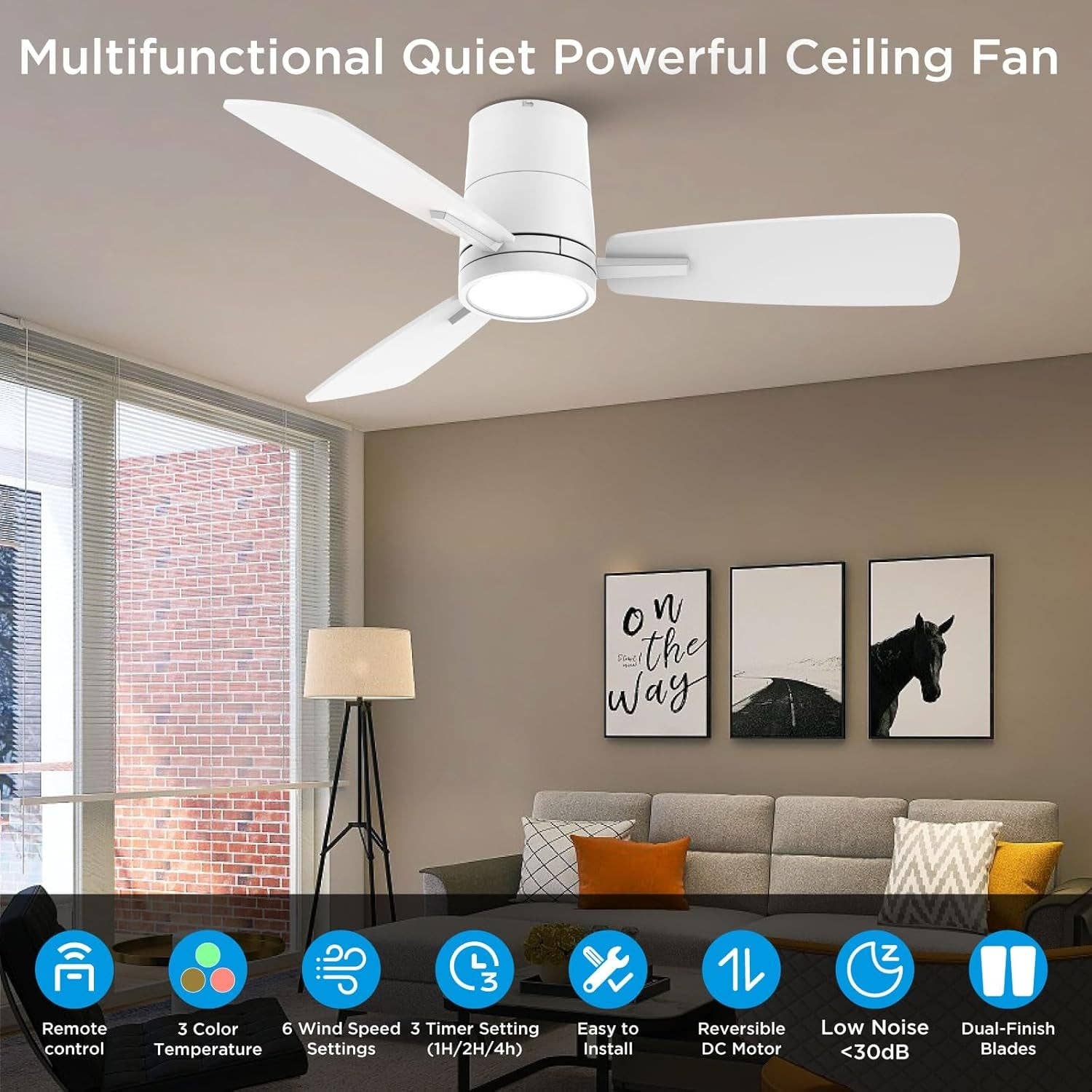 White 42 Inch Ceiling Fan With Lights Quiet DC Motor for wholesale on Faire1