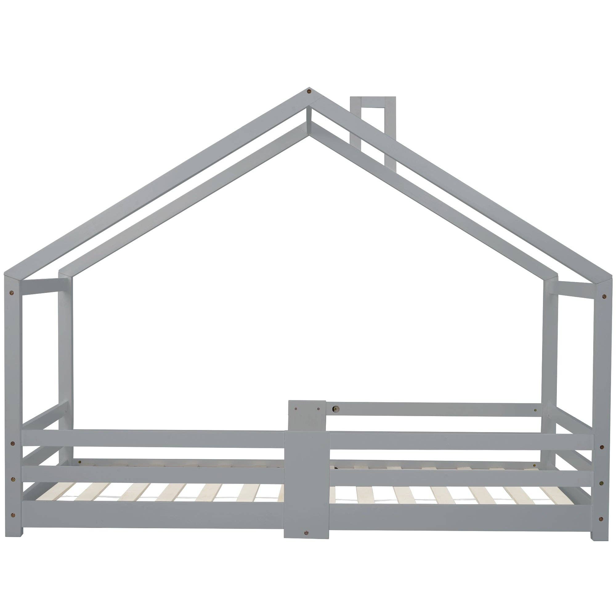 Urban Meuble - Vente Lit – enfant et bébé - Lit enfant lit cabane avec cheminée sommier à lattes robuste lit cabane en bois de pin gris, 90 x 200 cm sans matelas STRONS2