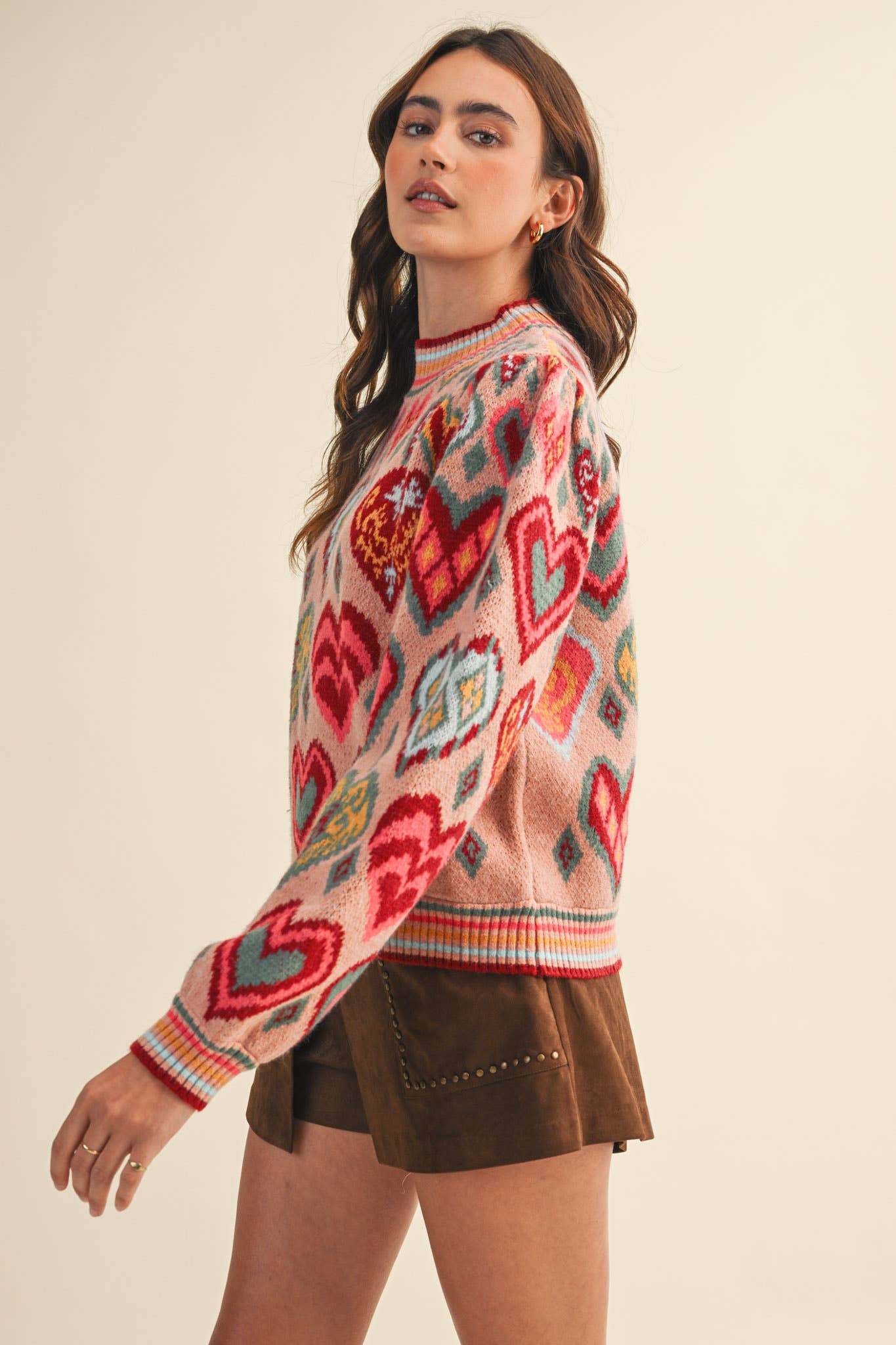 &MERCI - Wholesale Knit Sweater - Women's - HEART PATTERN PULLOVER SWEATER MSW1091321