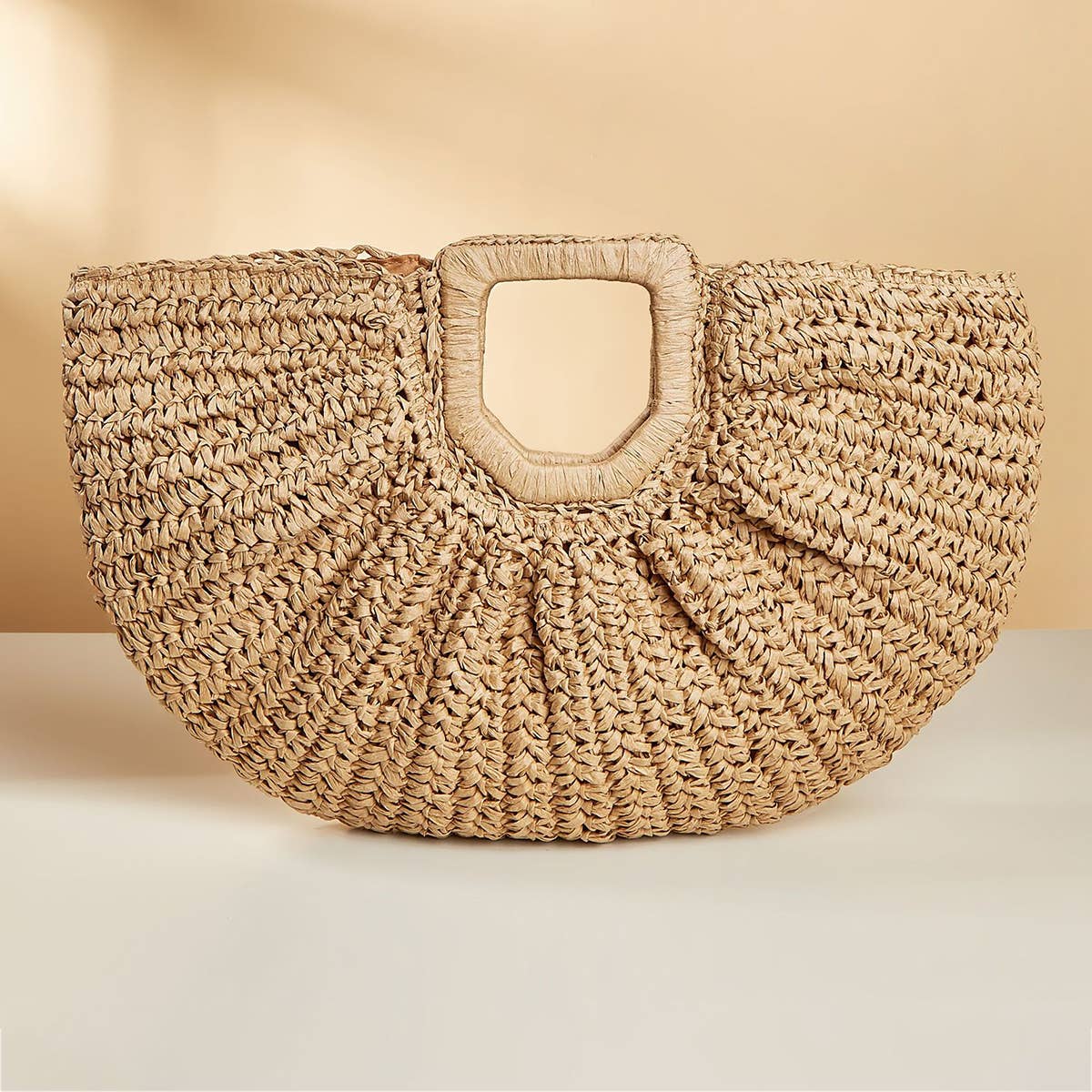 ACCITY - Wholesale Beach Bag - WOMEN PORTABLE MOON WOVEN STRAW BAG_CWAB08120