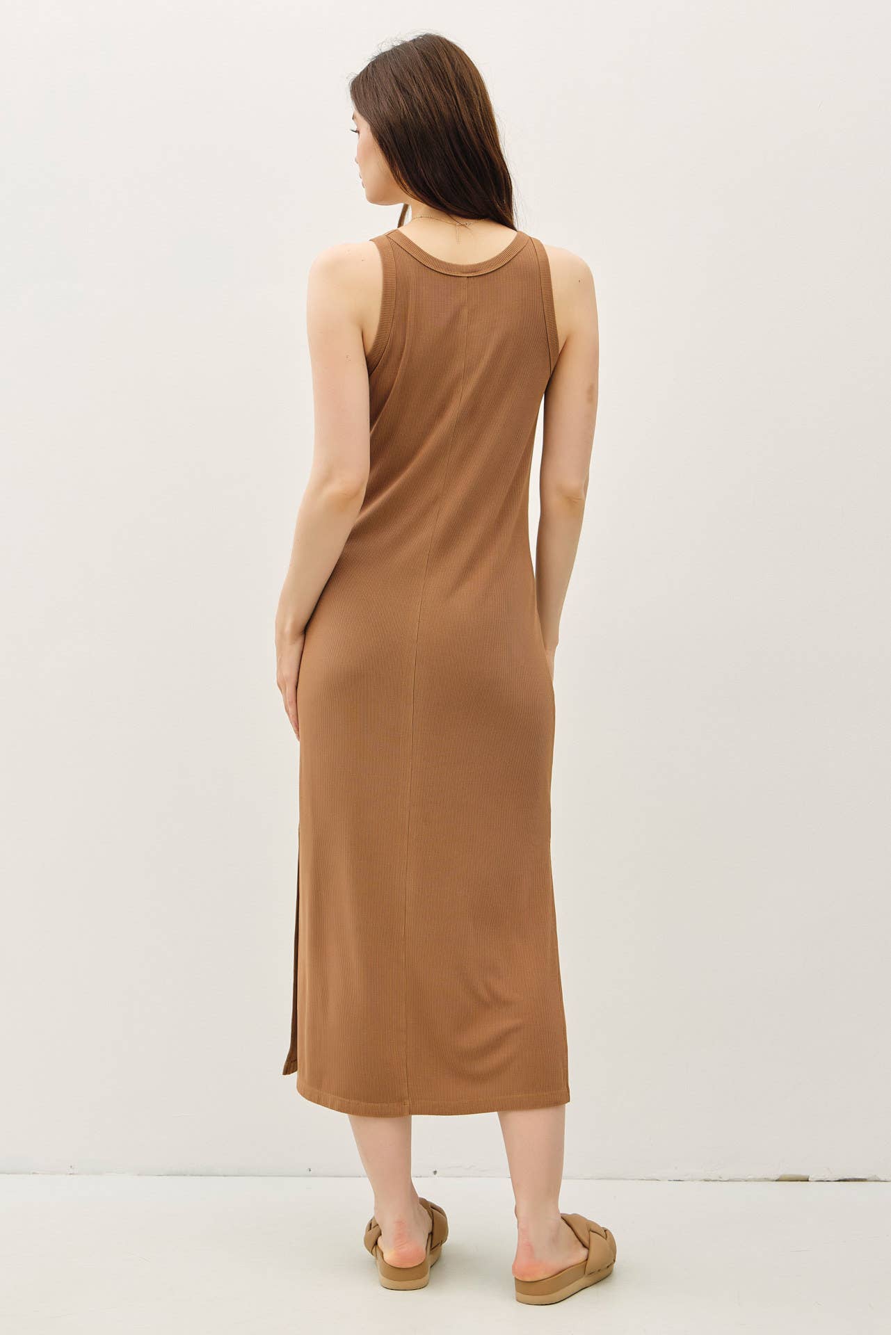 Be Cool - Wholesale Dress - Women's - RIBBED KNIT SIDE SLIT SLEEVELESS TANK MIDI DRESS7