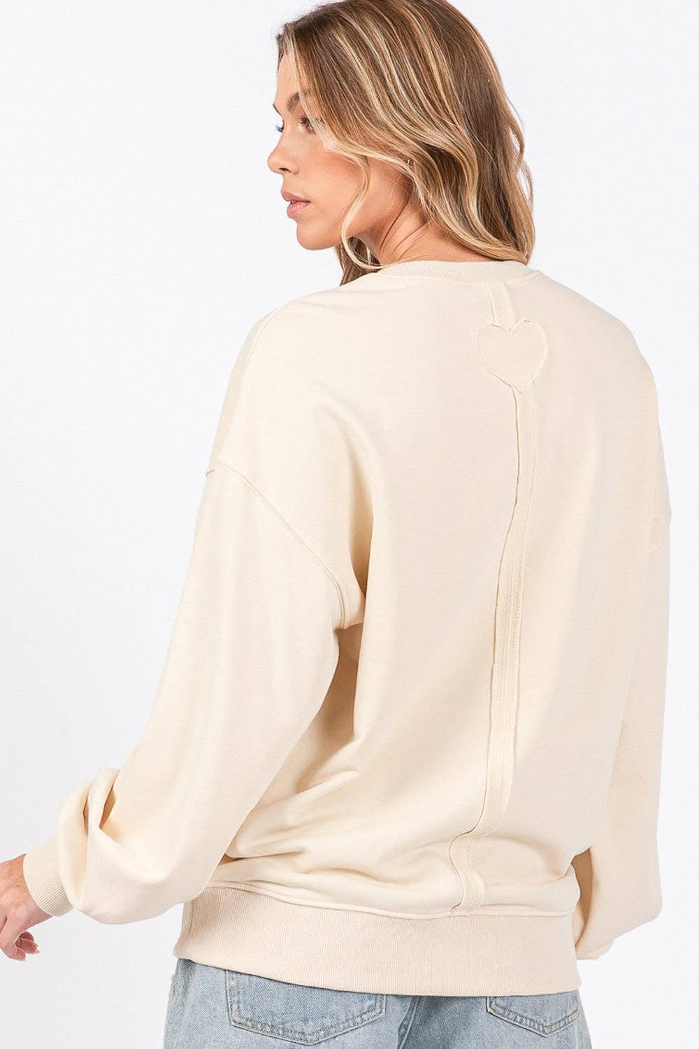Ivory SAGE + FIG LOVE Path Applique Drop Shoulder Sweatshirt for wholesale on Faire1