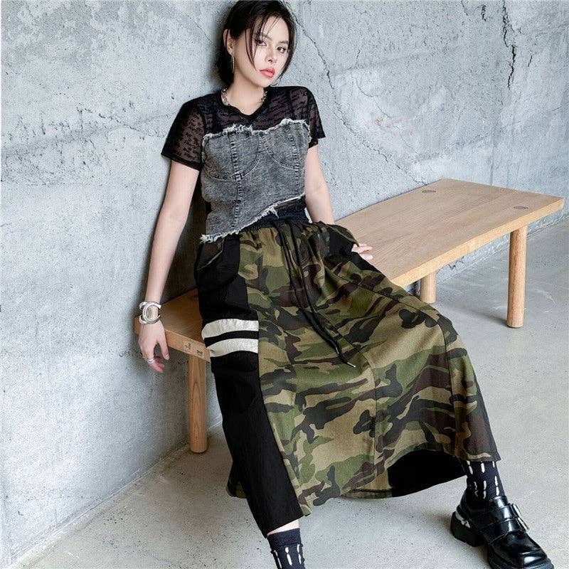 Sheer Trend - Wholesale Skirt - Women's - Camouflage Leopard Denim High Waist Skirt3