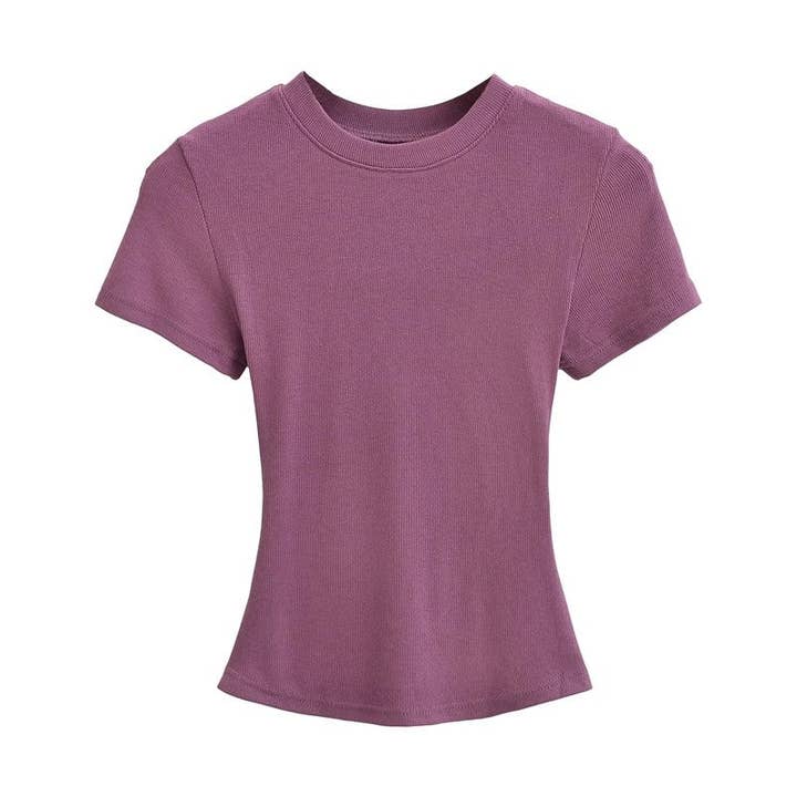 UZ Wholesale Store - Wholesale T-Shirt - Women's - Plain Color Threaded Round Neck Short Sleeve T-Shirt6