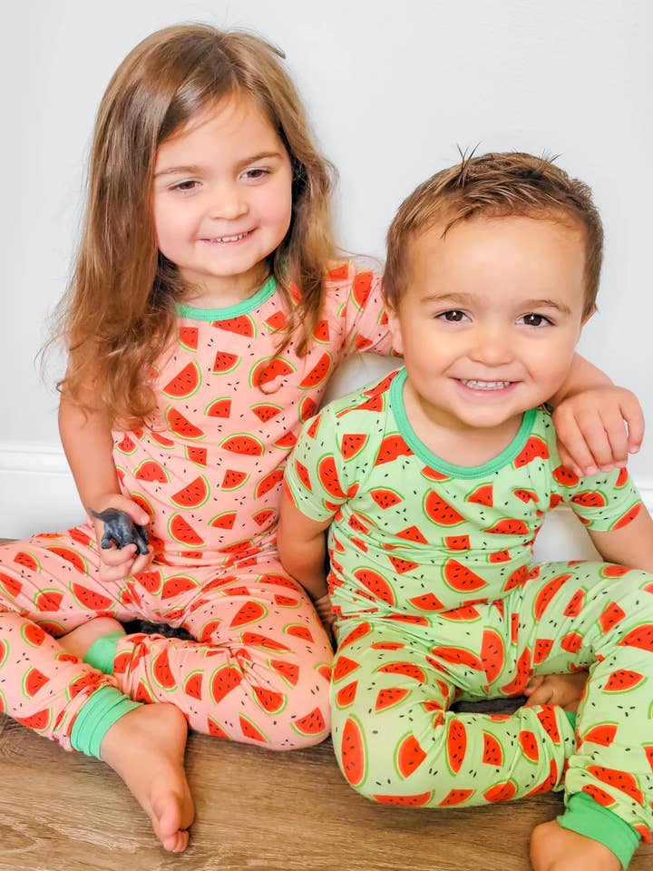 Bamboo Pajamas 2-Piece Set - Peach Watermelon for wholesale by Mom N Tot Shop