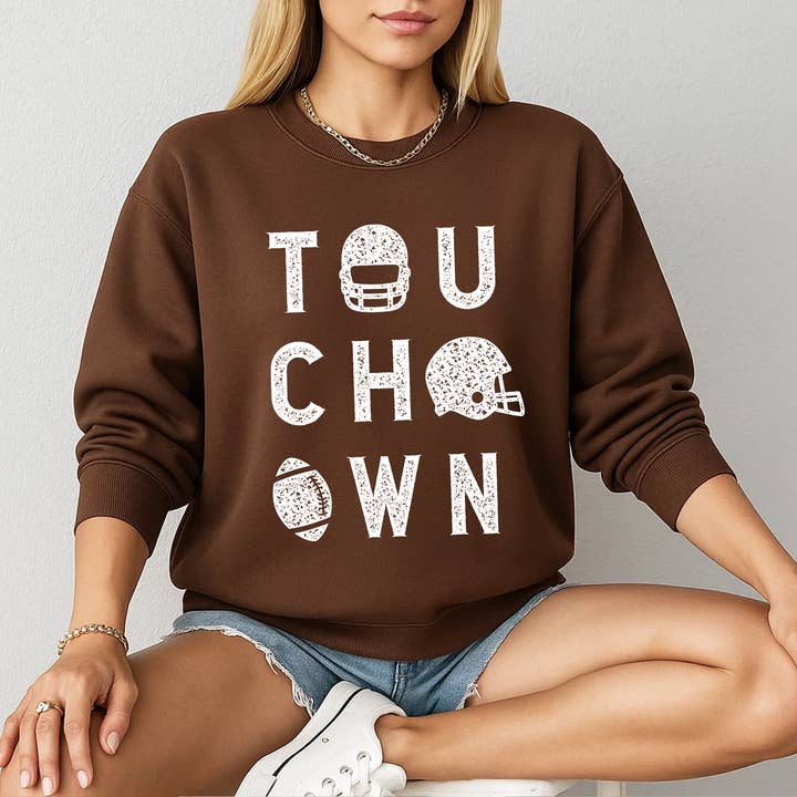 Touch Down Game Day Football Graphic Sweatshirt Women's for wholesale by Benny & Ray Apparel
