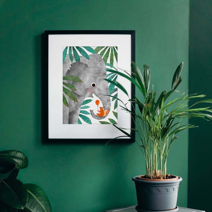 Stampa d'Arte A4 Elefante & Scoiattolo | Arte da Parete per Cameretta per la vendita all'ingrosso da parte di Emily Nash Illustration Greeting Cards