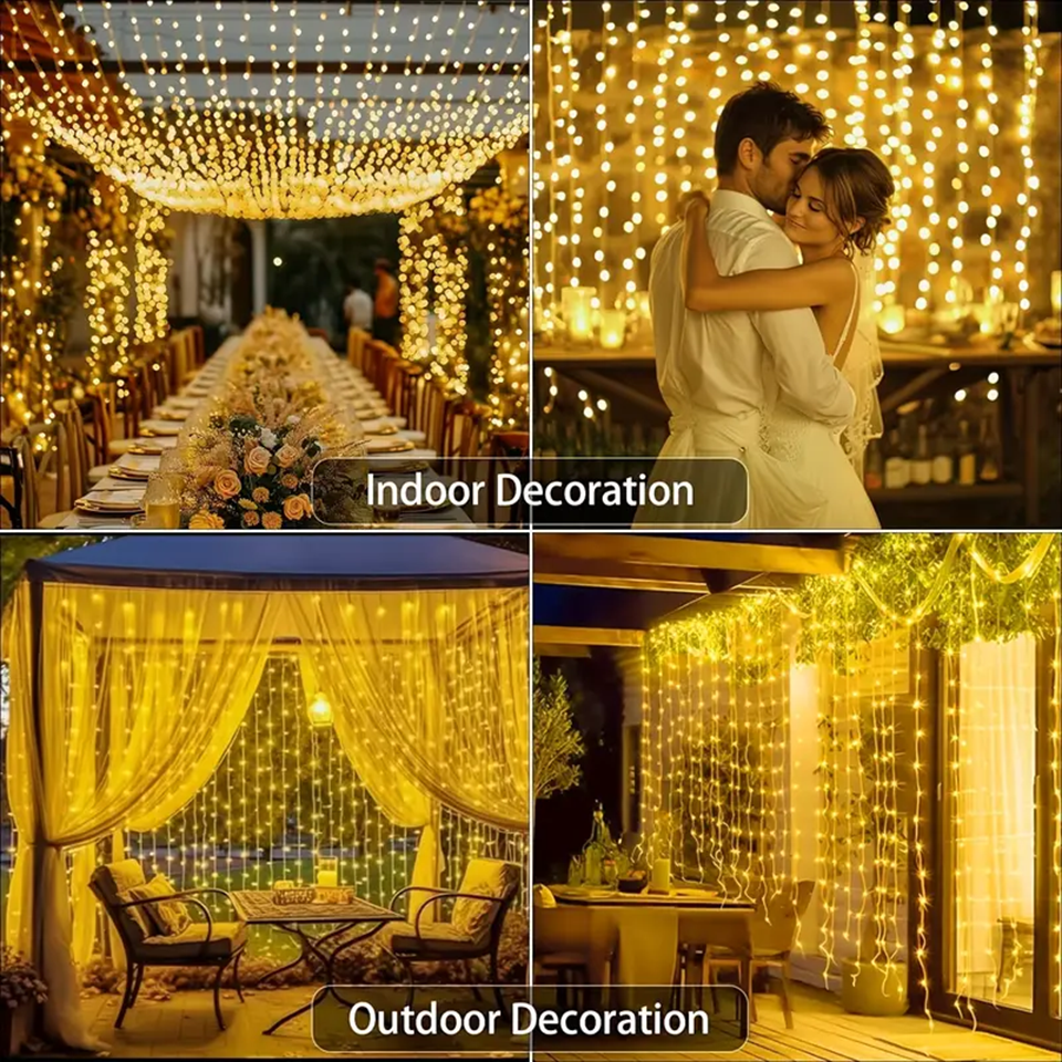 WYW - Wholesale String Lights - Solar Curtain Lights 600 LED Waterfall String Lights 8 Modes Remote Type C Charging Hanging Twinkle Fairy Lights for Christmas Gazebo Party Wedding2