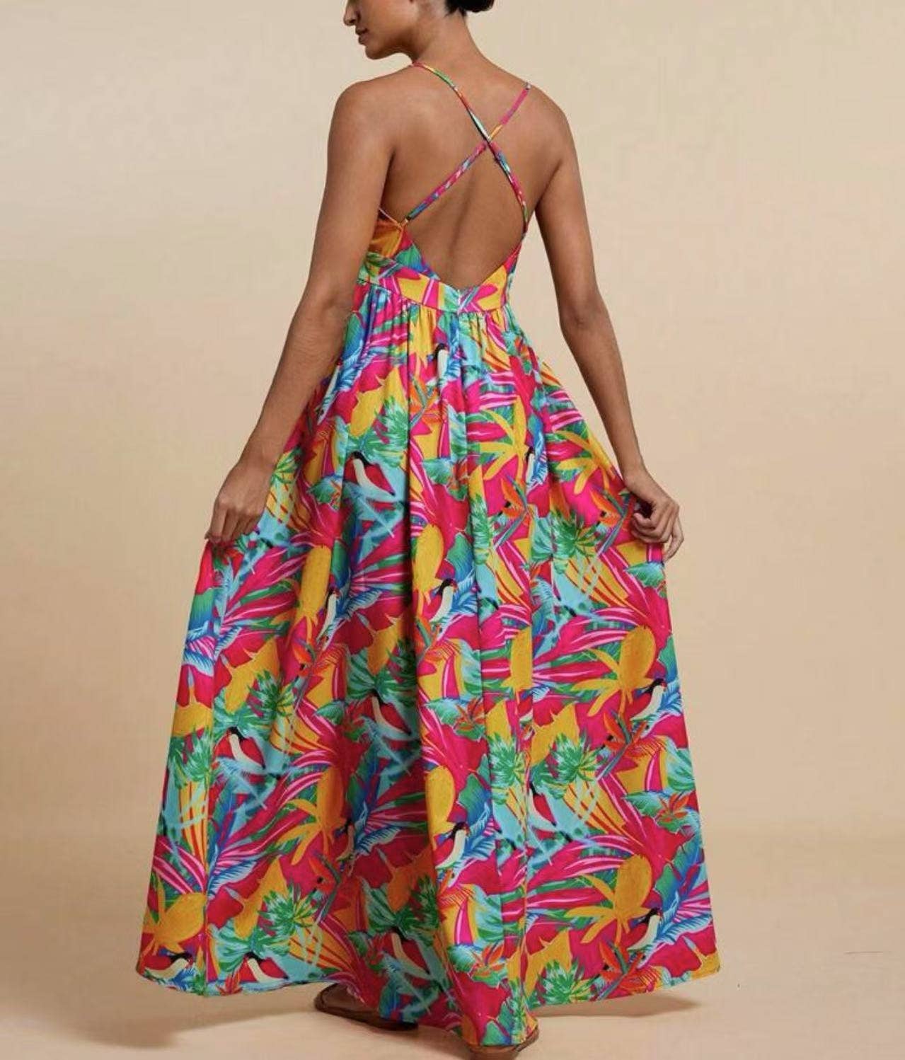 Rosa Clothing - Wholesale Dress - Women's - Ethnic Style Fashion Sexy Slim Print Slip Dress12