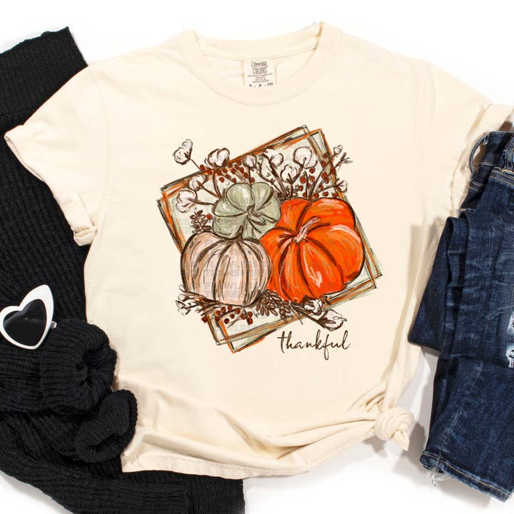 Flawless Transfers - Wholesale Sublimation Transfer - Thankful Chalk Cotton Pumpkin #0018 DTF Transfer