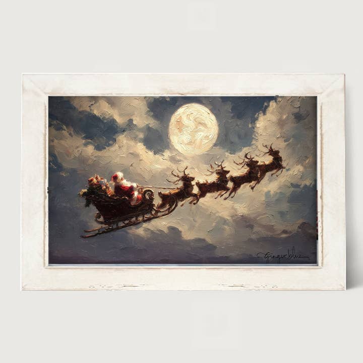 Santa Flying under Full Moon - Horizontal Frame for wholesale by ginger blue