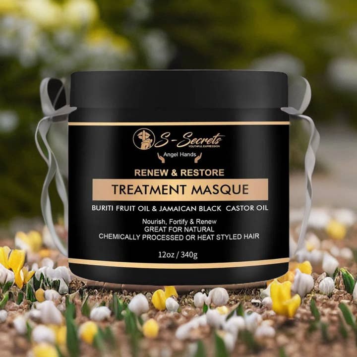 S-Secrets – wholesale Hårmask – Buriti Fruktolja och Jamaicansk Svart Ricinolja Hårmask, Eteriska oljor & Aloe Vera Juice Djupbehandling, Mirakelreparation för Torrt, Skadat, Frissigt Hår, 12 oz