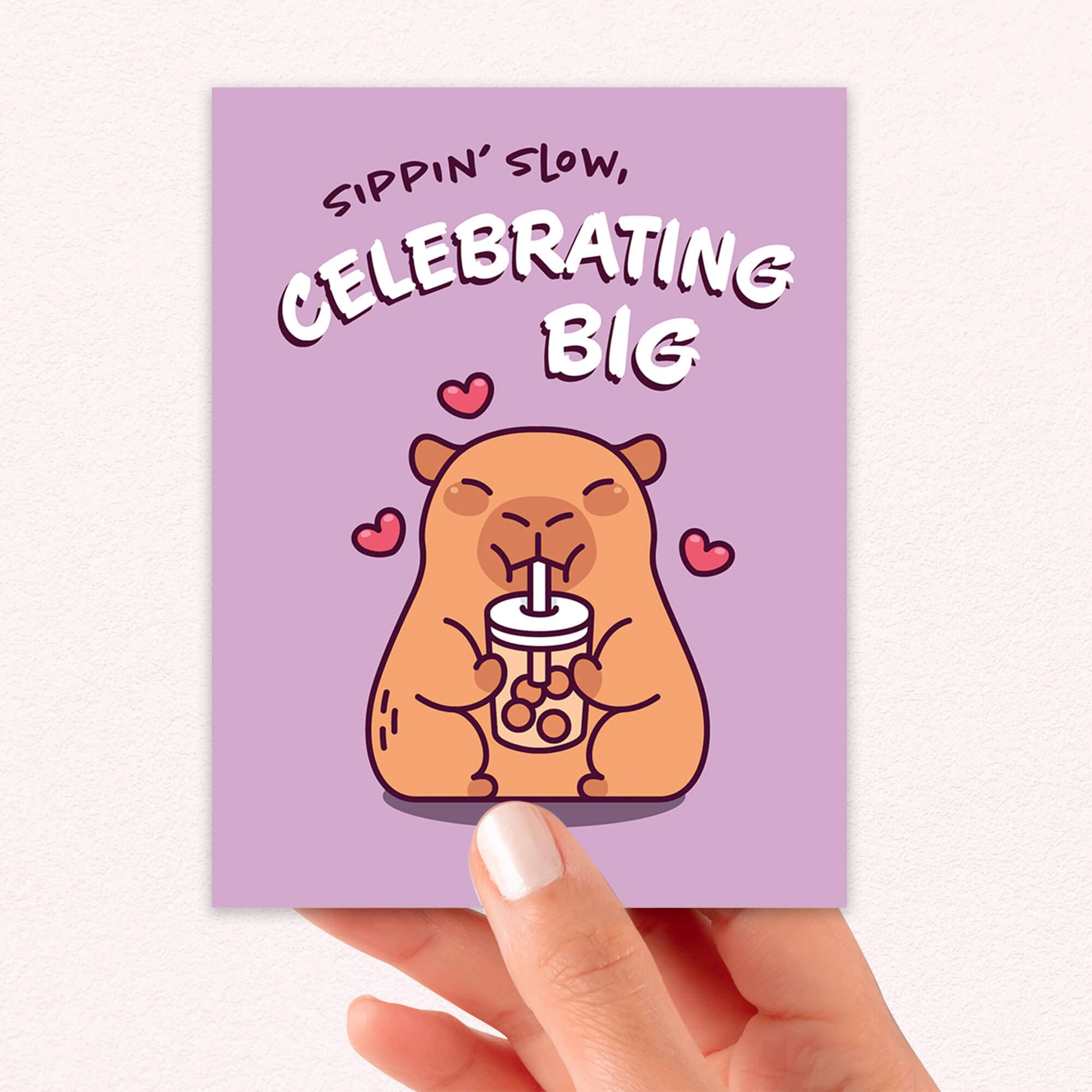 Cute Asian Cards – wholesale Birthday card – Celebrating Big Funny Birthday Card | Cute Capybara Milk Tea Boba4