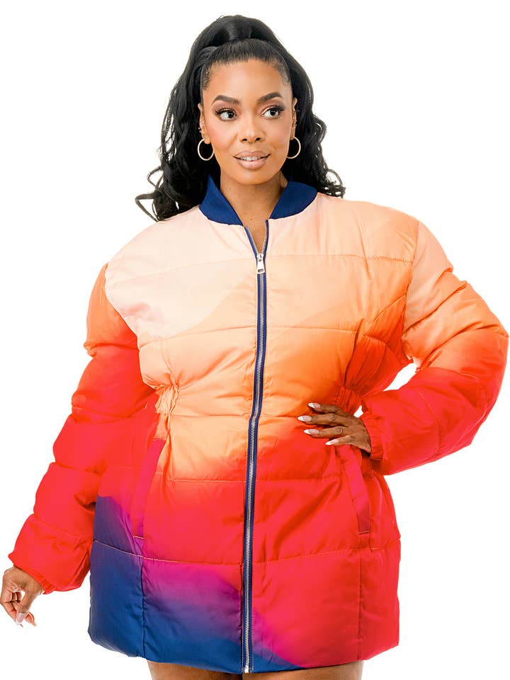 Regular Long Sleeves Elastic Waist Front Zip Puffer Jacket for wholesale by Namatt Design