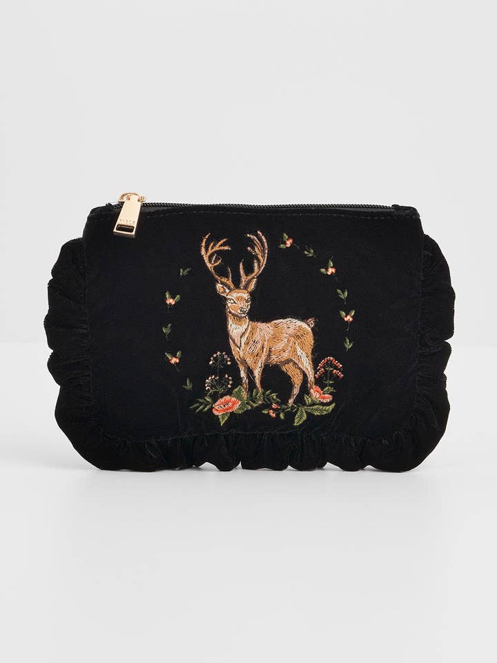 EU & UK ONLY - Aurora Embroidered Black Medium Pouch for wholesale by Fable England