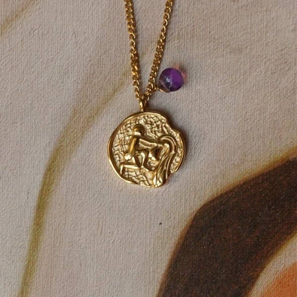 Bijoux 7bis - Wholesale Pendant/Charm Necklace - Set of 12 Steel Astrology Necklaces with Natural Stone Medal3