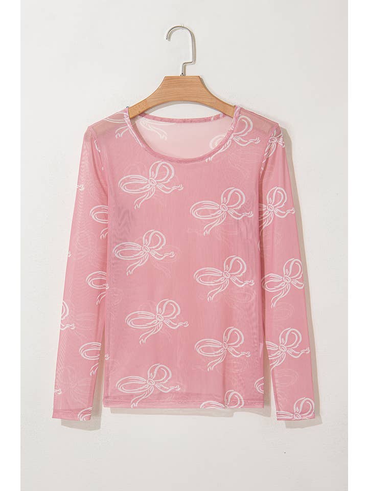 PRETTY BASH - Wholesale Blouse - Women's - Bow Long Sleeve Mesh Top9