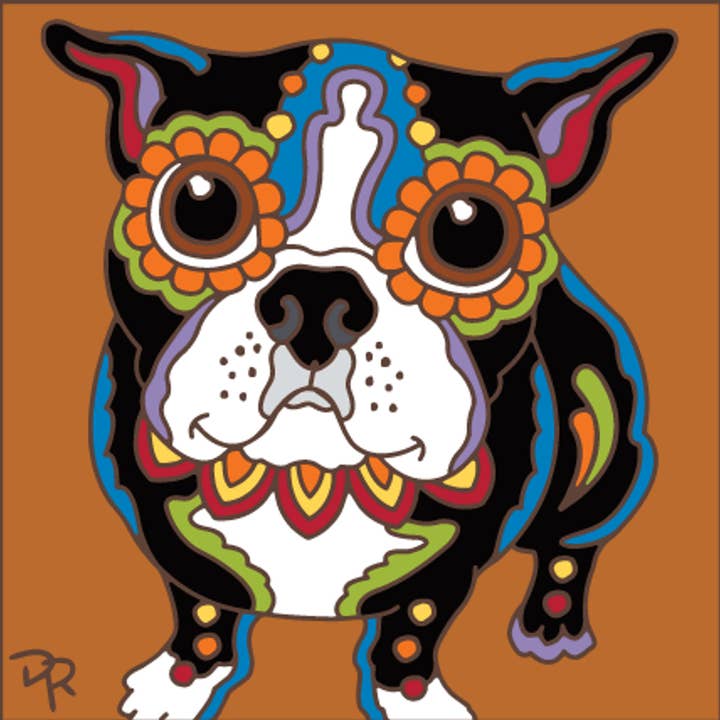 Boston Terrier Popeyed Pup Tile (8645A) for wholesale by Earthtones Tile