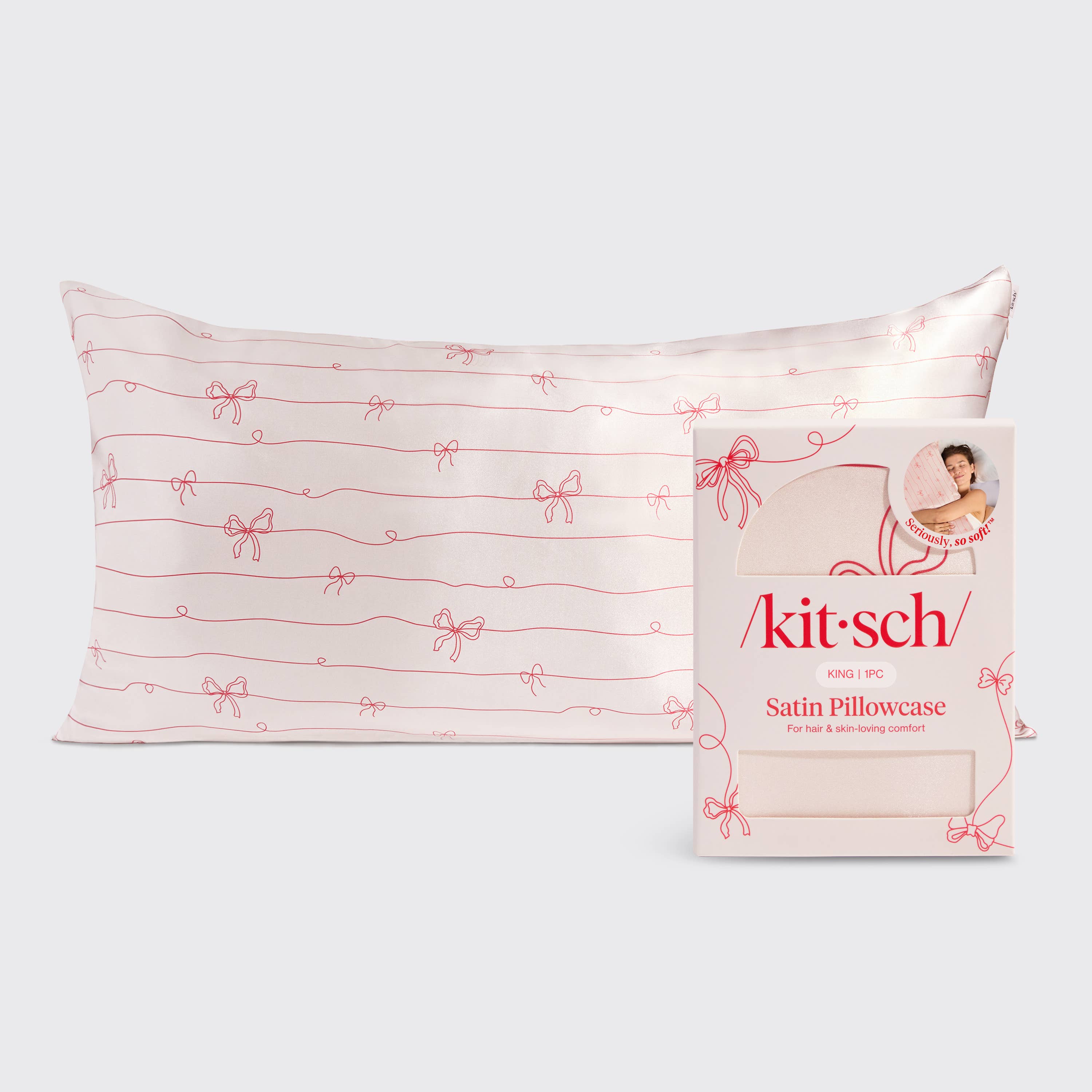 KITSCH – wholesale Bedding pillowcase/sham – Satin Pillowcase in Striped Bows - King0