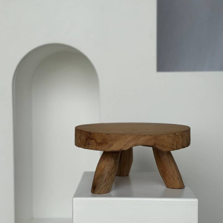 Office Objets - Wholesale Stool - Small low three-legged stool in upcycled blond teak D:30 H:1591