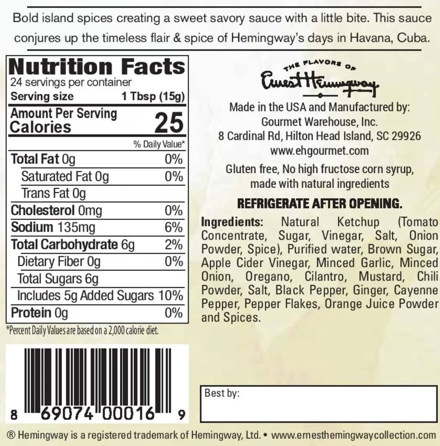 Gourmet Warehouse Brands - Wholesale BBQ Sauce - Hemingway "The Havana" BBQ Sauce1