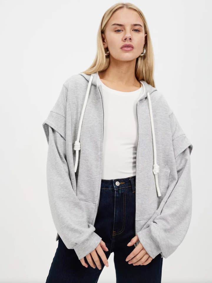 No Ordinary Love Zip Hoodie - Grey Marle for wholesale by belle & bloom