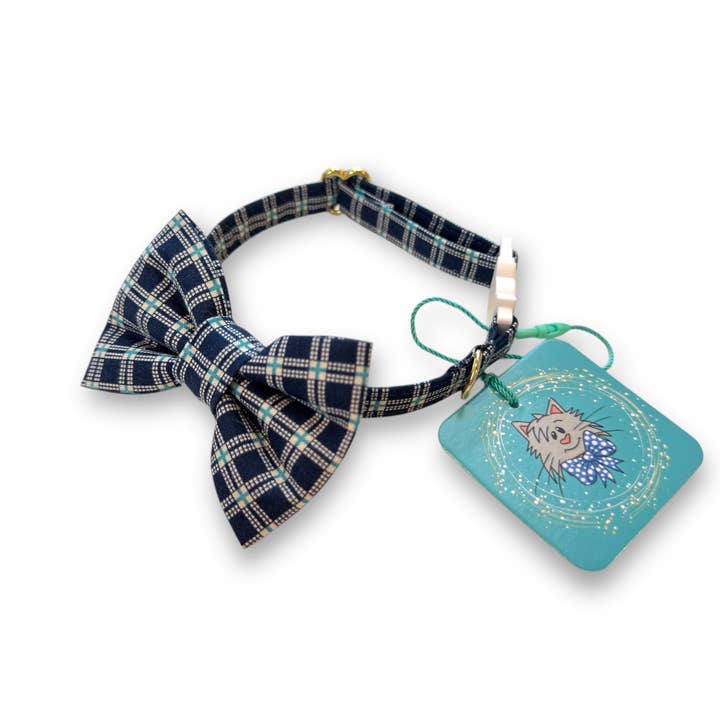 Whiskers Crafts - Venta al por mayor Pajarita - Gatos - Pajarita para gato - Cuadros azul oscuro
