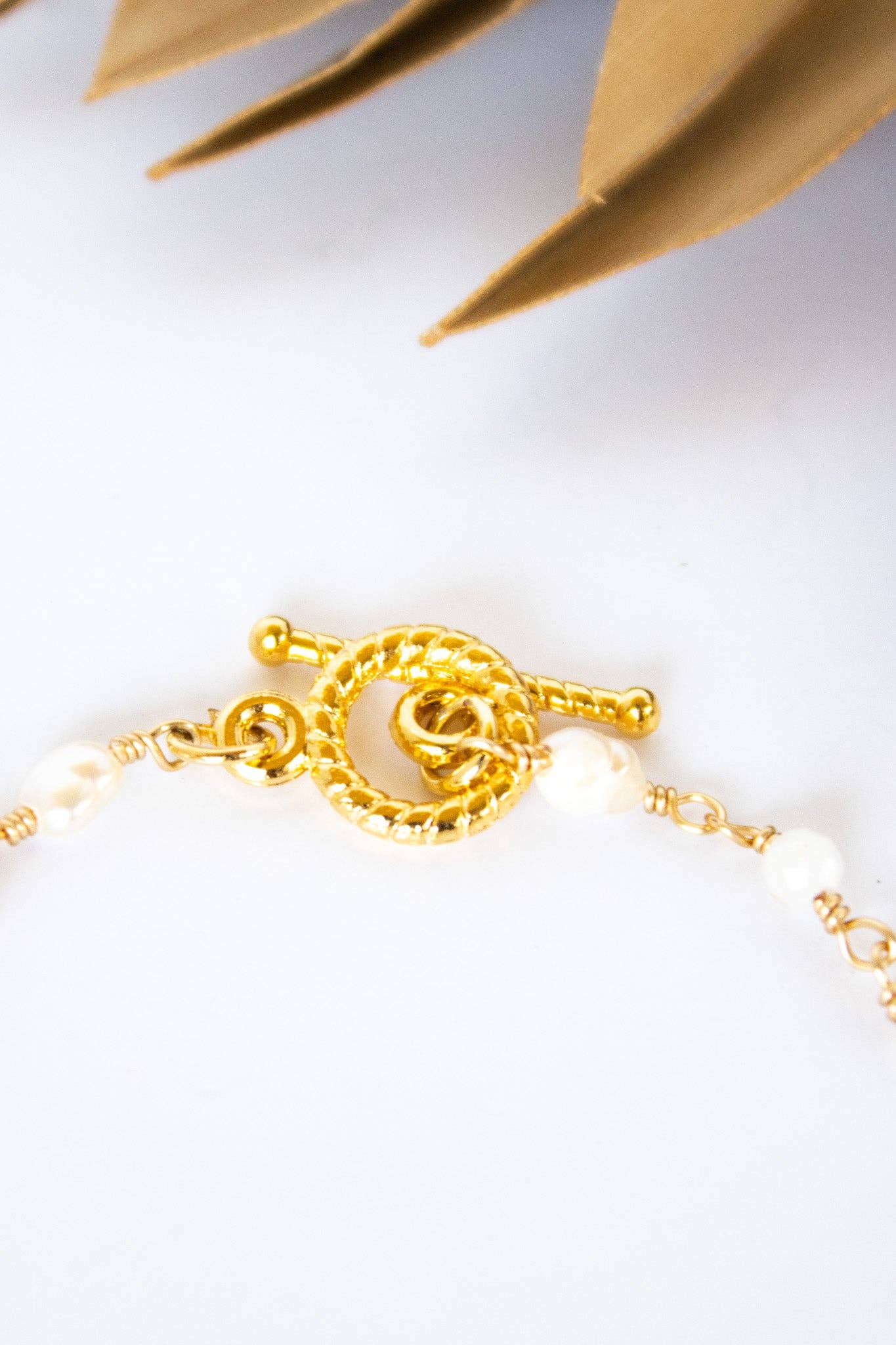 Bali Queen - Wholesale Charm/Dangle Bracelet - 18K Toggle Golden Hamsa Selenite & Pearl Bracelet2