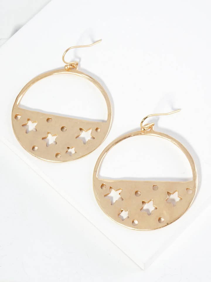 Star Cutout Textured Metal Circle Drop Earrings for wholesale by Wild Honey