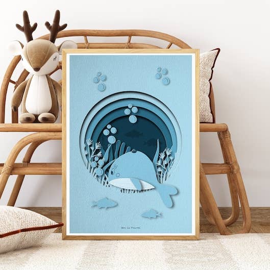 A4-affisch Blåval i papperseffekt för wholesale av Nini La Fourmi