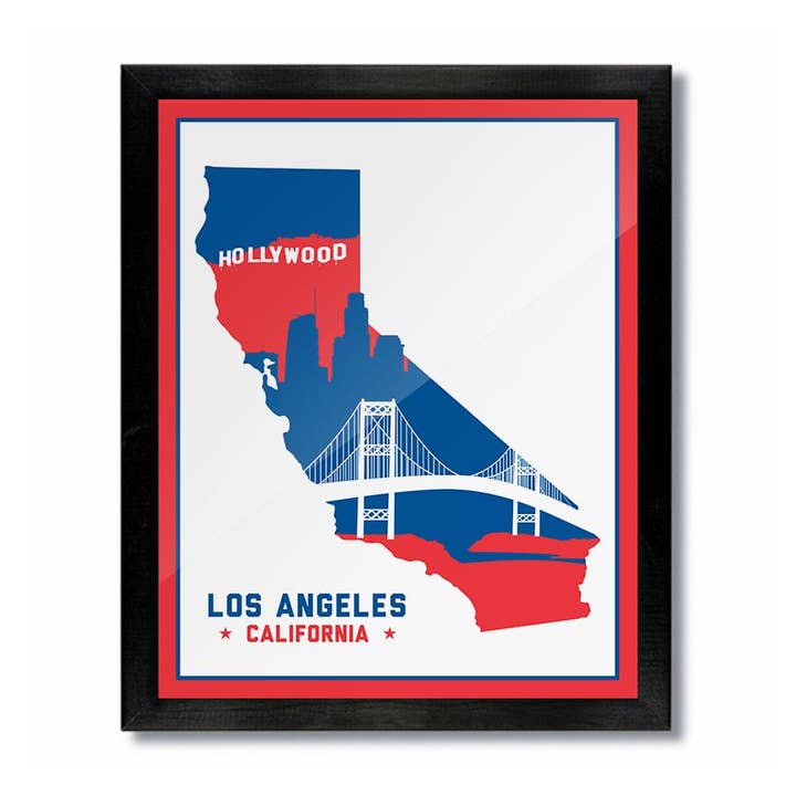 Los Angeles, California Skyline Print: White, Red, & Blue for wholesale by D&W Elements