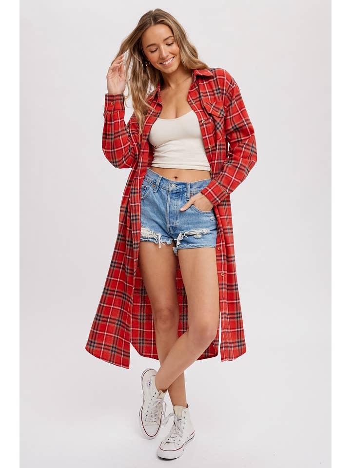 Bluivy - Wholesale Button Down Shirt - Women's - FLANNEL PLAID LONGLINE SHIRT