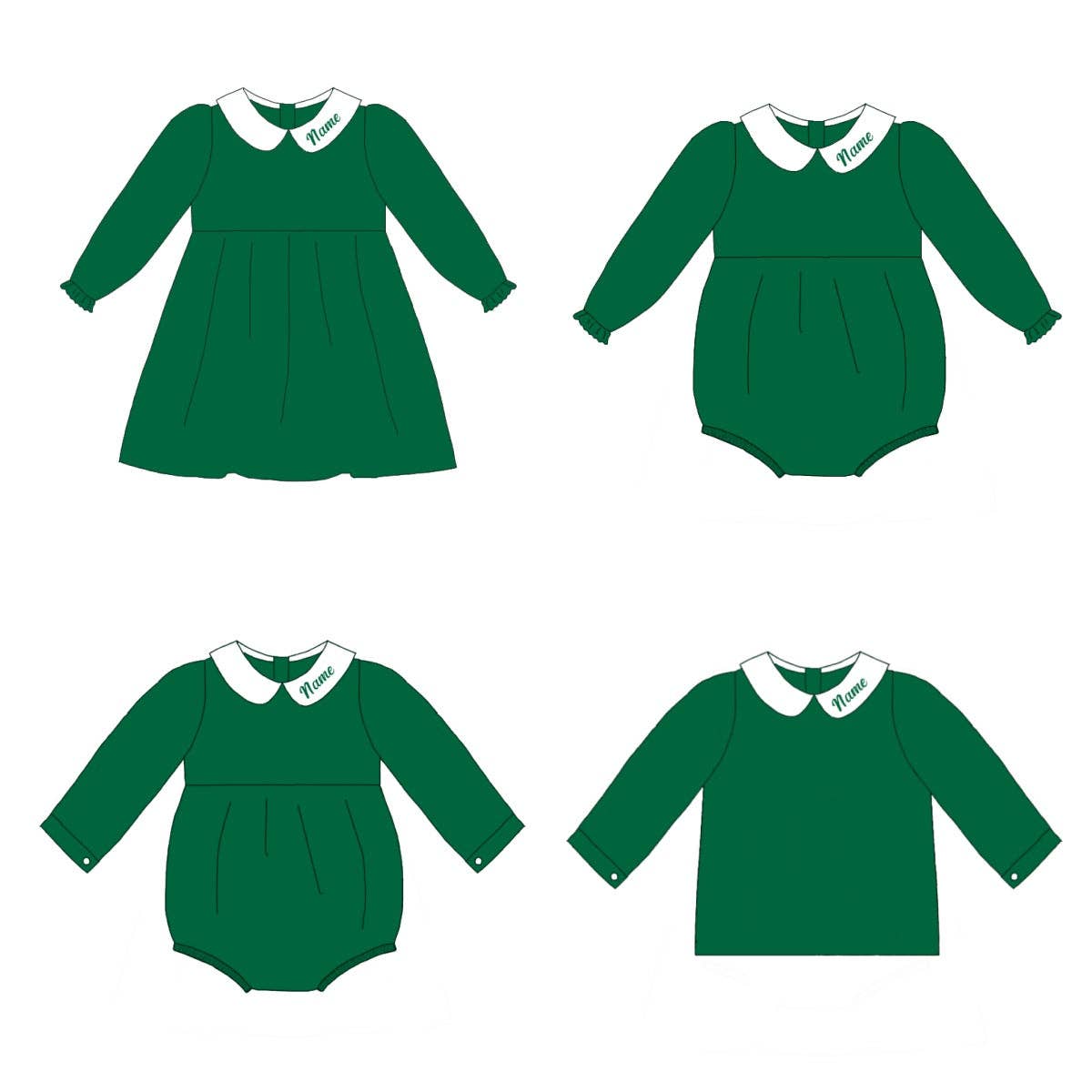 Auraquise - Vente Ensemble de vêtements – bébé - Vêtements de Noël personnalisés pour frères et sœurs en velours côtelé vert – Broderie de nom personnalisée2