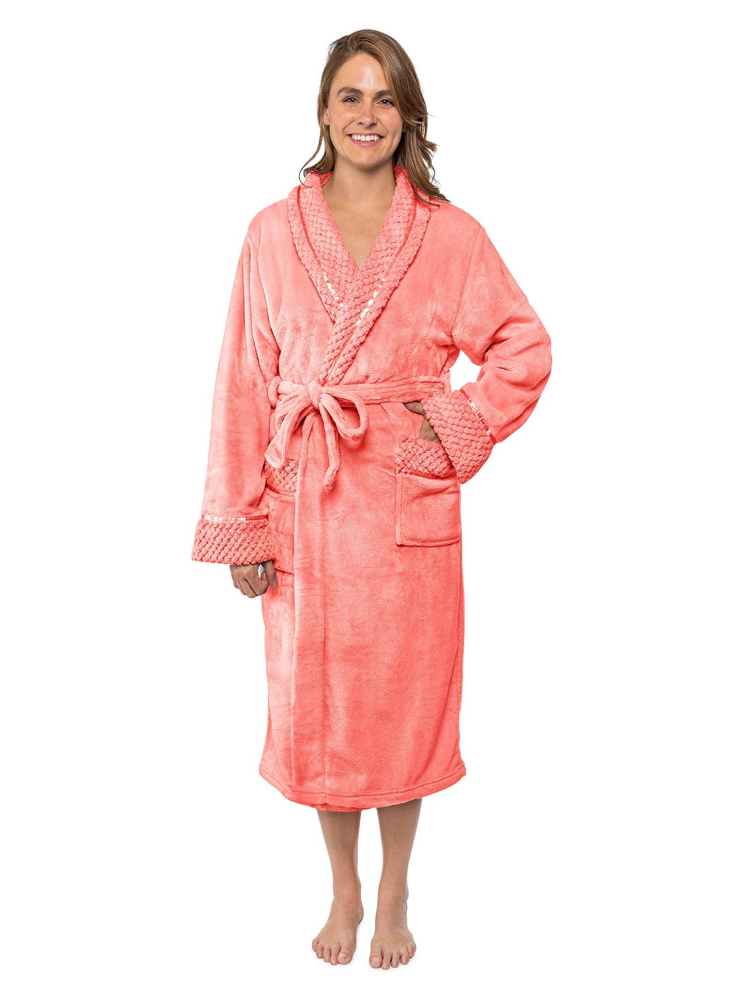 Wholesale Women's Satin and Waffle Trim Fleece Robe for your shop – Faire UK