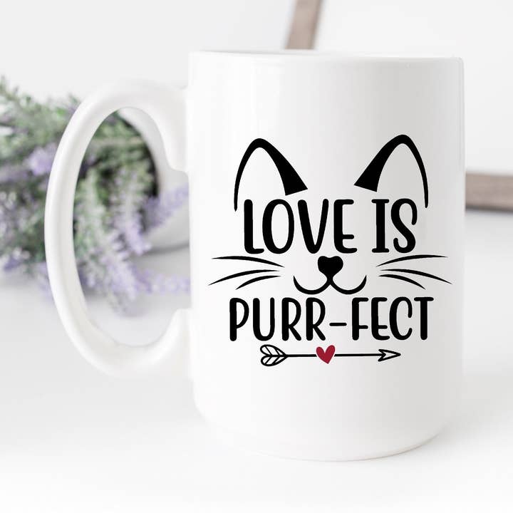 Tazze da caffè Love is Purrfect 15oz per la vendita all'ingrosso da parte di SheMugs