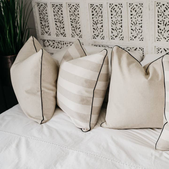 Annabelle, 5 cm stripe with Black Piping for wholesale by The Linen Edit