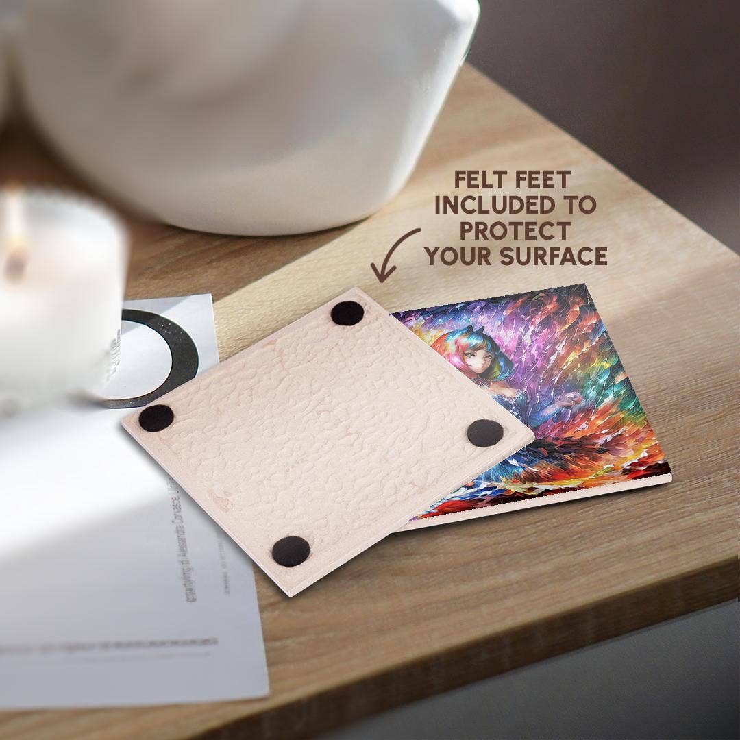 3dRose - Wholesale Coasters - 3dRose, Cat Woman. Cute cat girl in the vortex of colors. Funny awesome gift, Coaster3