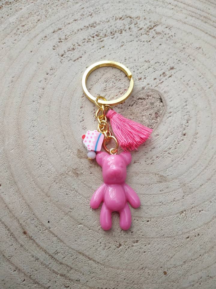 Pink gummy bear keychain with charms for wholesale by Kalliopi P. Giannoula - Poppygshop