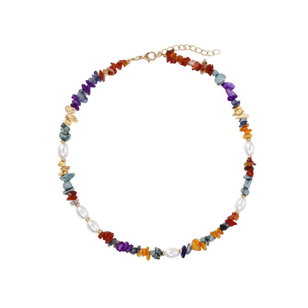 Coloré Collier ras du cou en perles de gravier naturel coloré en vente sur Faire3