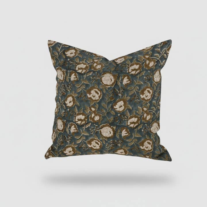 Gabriella Botanical Print Deep Teal Pillow Cover for wholesale by Thread To Form