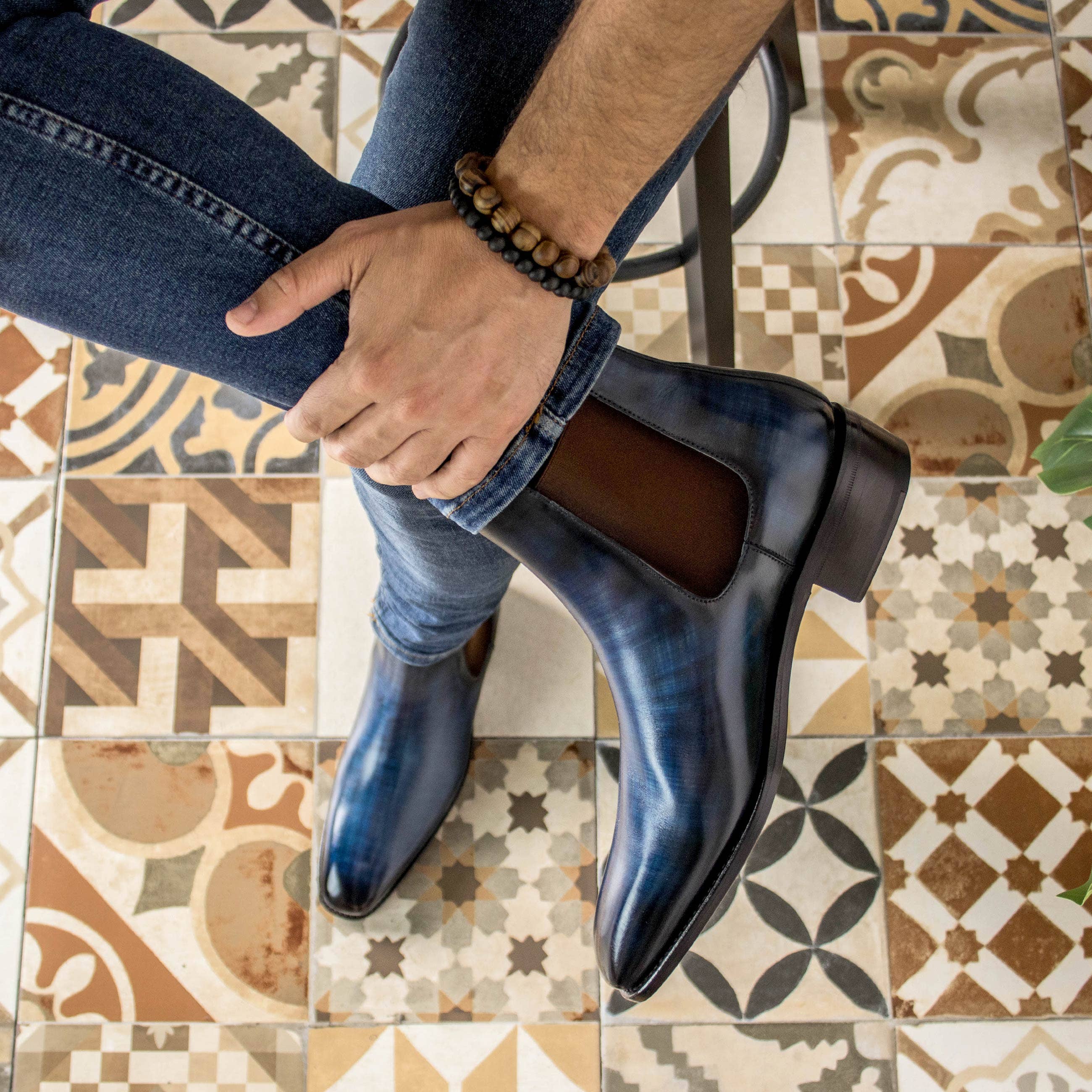 Monza Men's Italian Leather Chelsea Boots in Denim for wholesale on Faire3