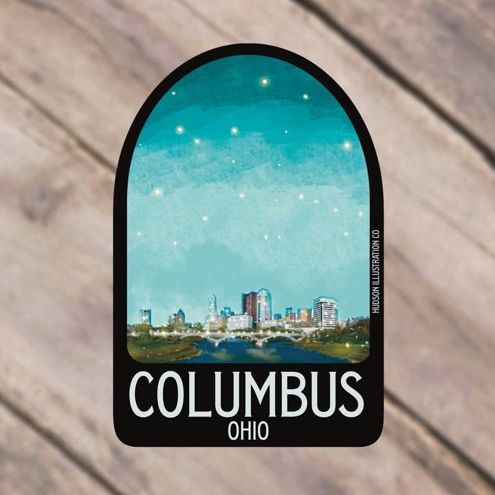 Pegatina, imán, impresión o postal de Columbus Ohio para venta al por mayor de Hudson Illustration Co - About Town Co