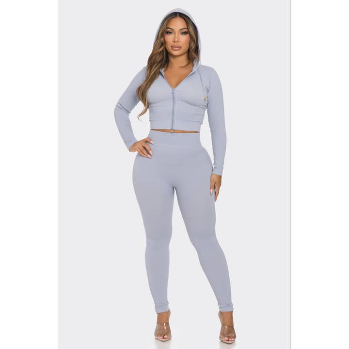 Sudadera con capucha de manga larga sin costuras de 2 piezas y conjunto largo de cintura alta para venta al por mayor de To Star