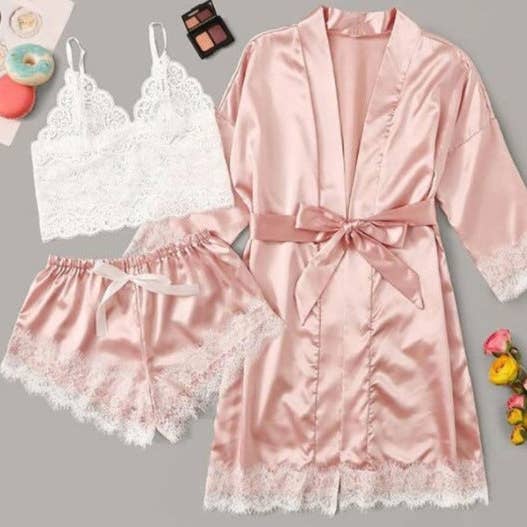SALINA TRADING INC - Wholesale Sleepwear set – Women's - Women Elegant Sexy Lace Satin Pajamas Set4