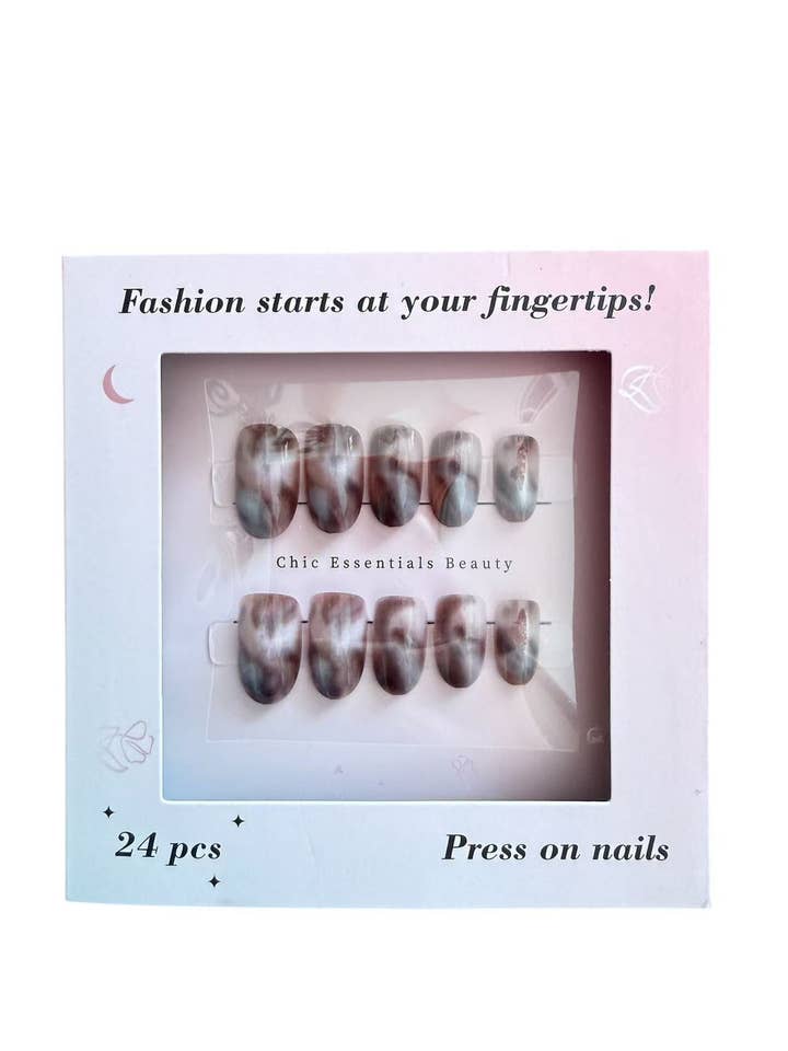 Smoky Marble Press-On Nails – Oval Shape, 24 pcs for wholesale by Chic Essentials Beauty